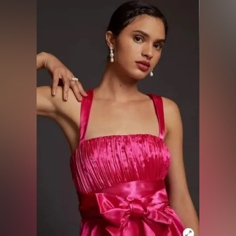 Anthropologie Maeve Pink Satin Bow Mini Dress Size 6 - Picture 3 of 9
